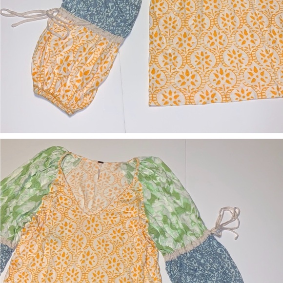 Free People Multicoloured Balloon Sleeved Top - Women’s Size Large - Picture 2 of 3
